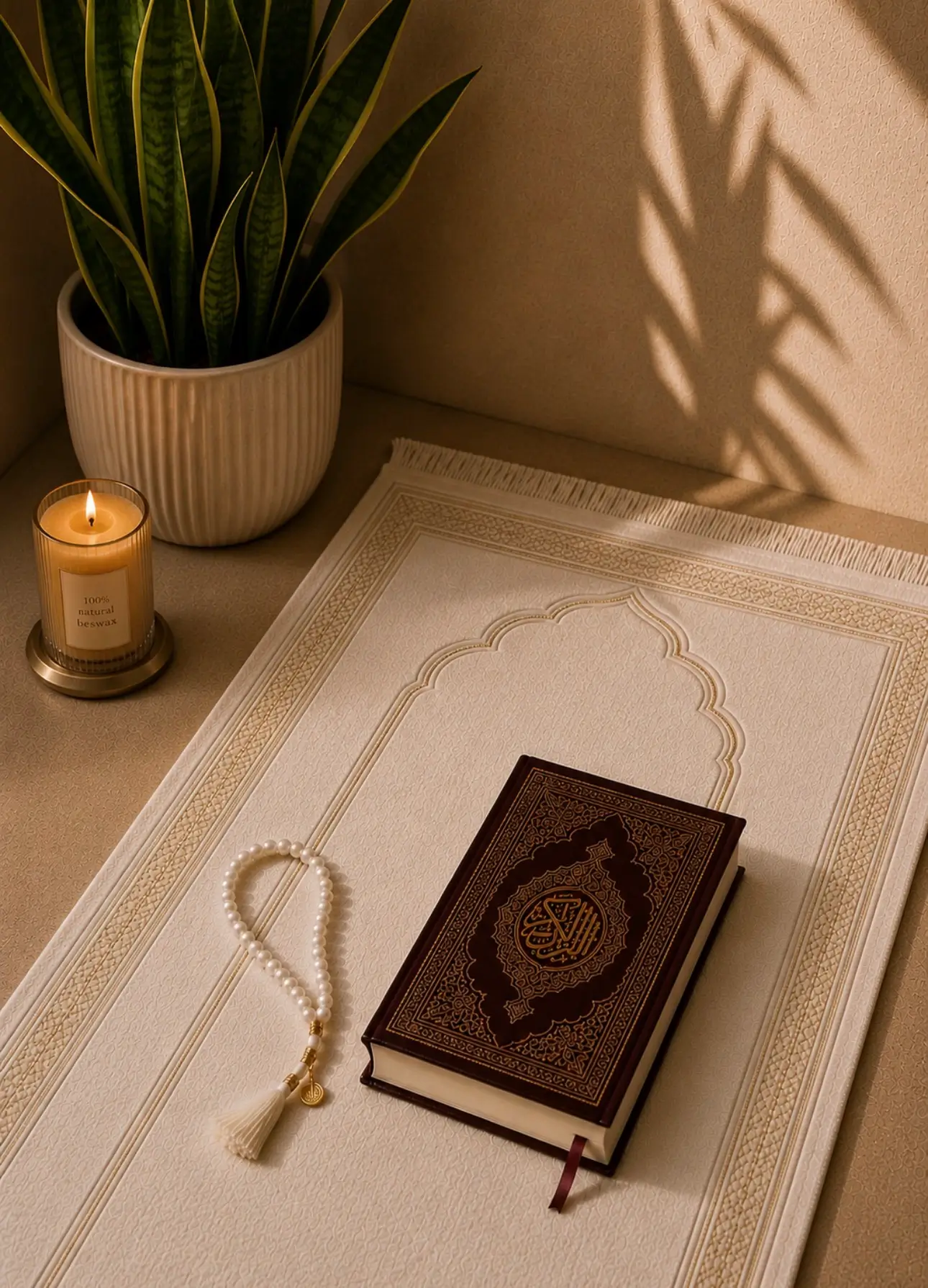 Holistic health and faith — Quran and prayer mat as part of a balanced lifestyle